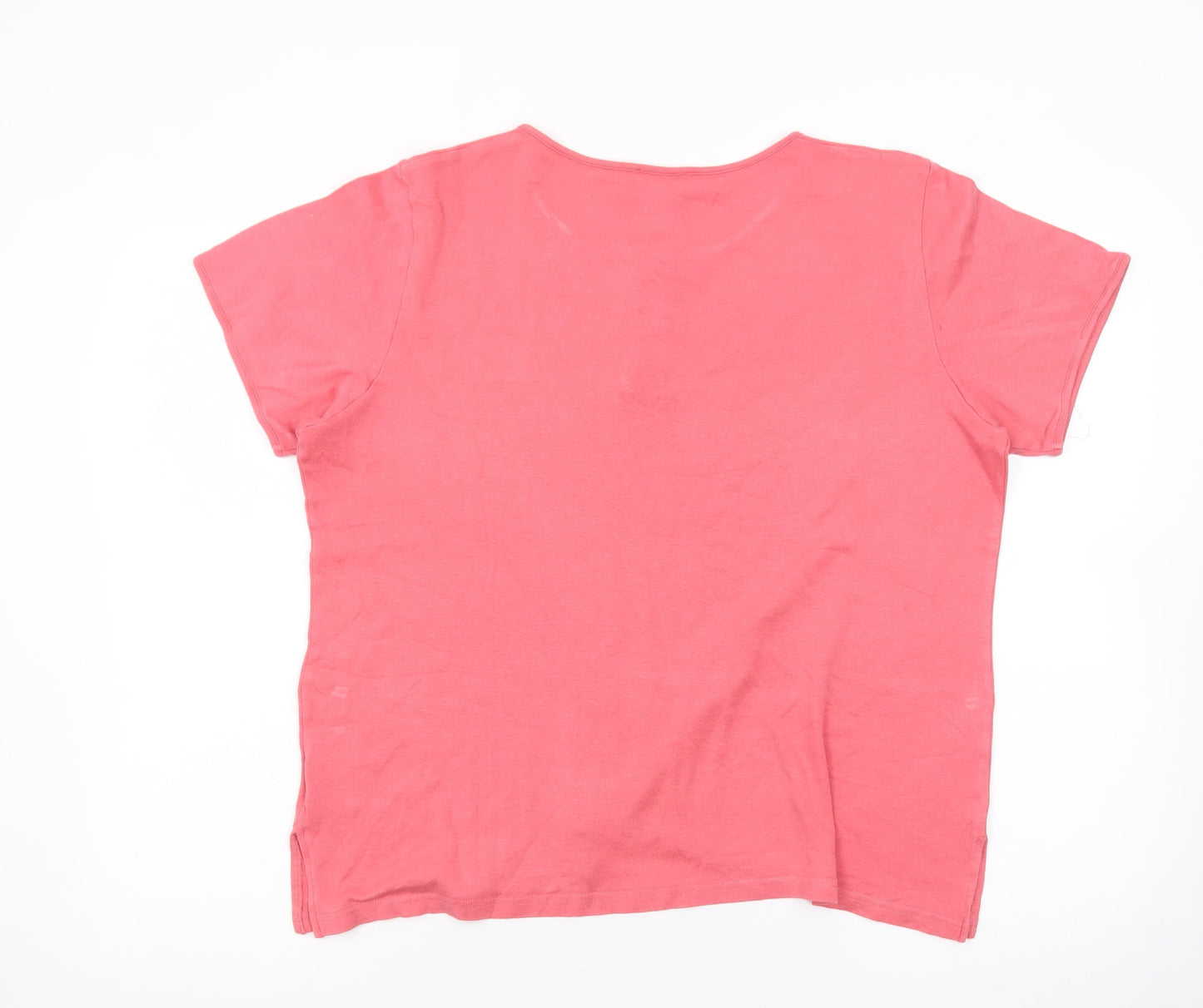 Patra Women Coral Short Sleeve Henley T-Shirt XL Bamboo Cotton Blend