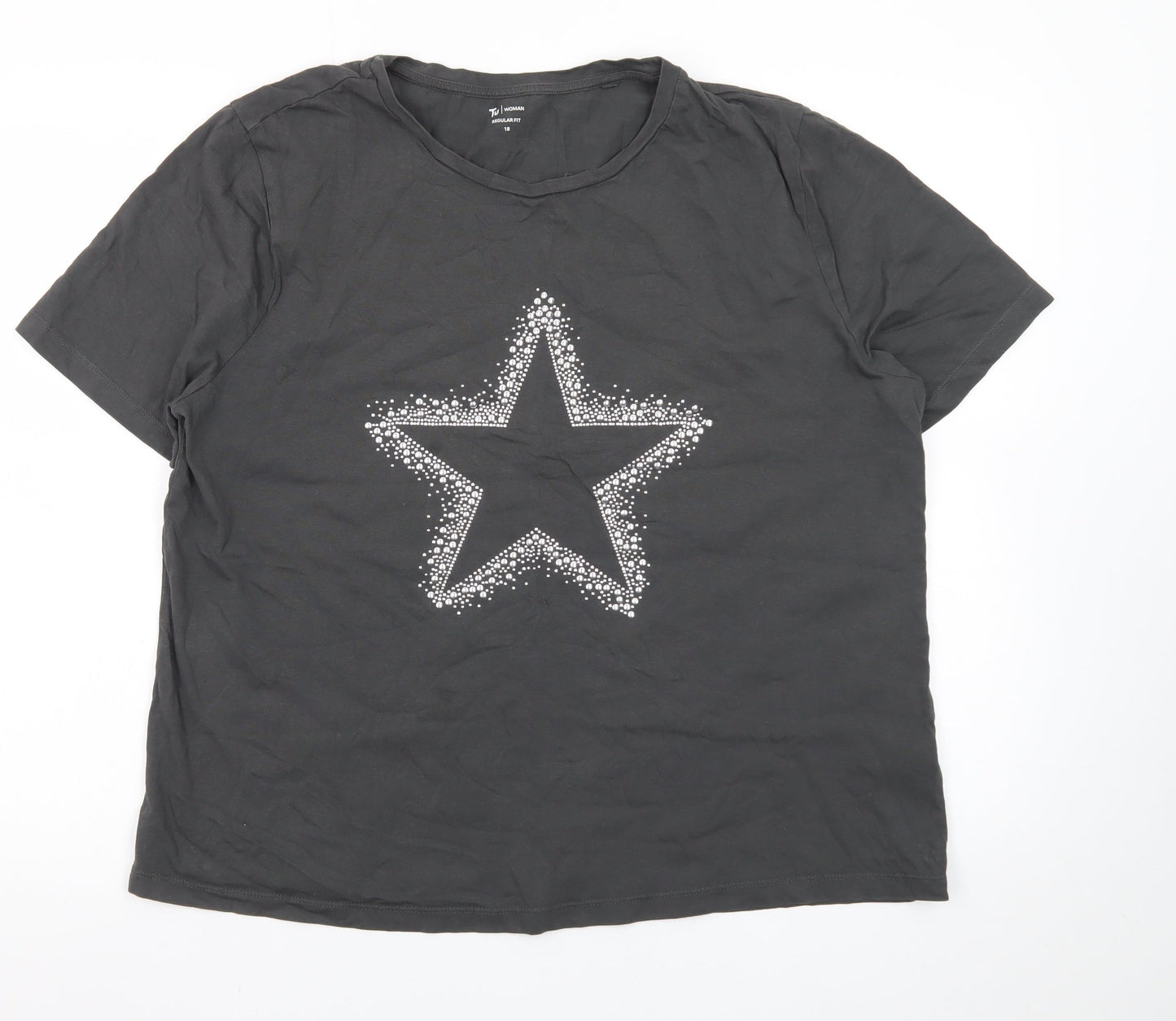 Tu Women’s Black Star Print Cotton T-Shirt Size 18 Short Sleeve