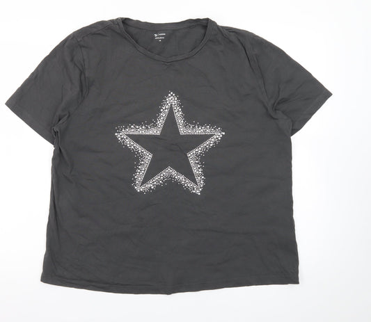 Tu Women’s Black Star Print Cotton T-Shirt Size 18 Short Sleeve