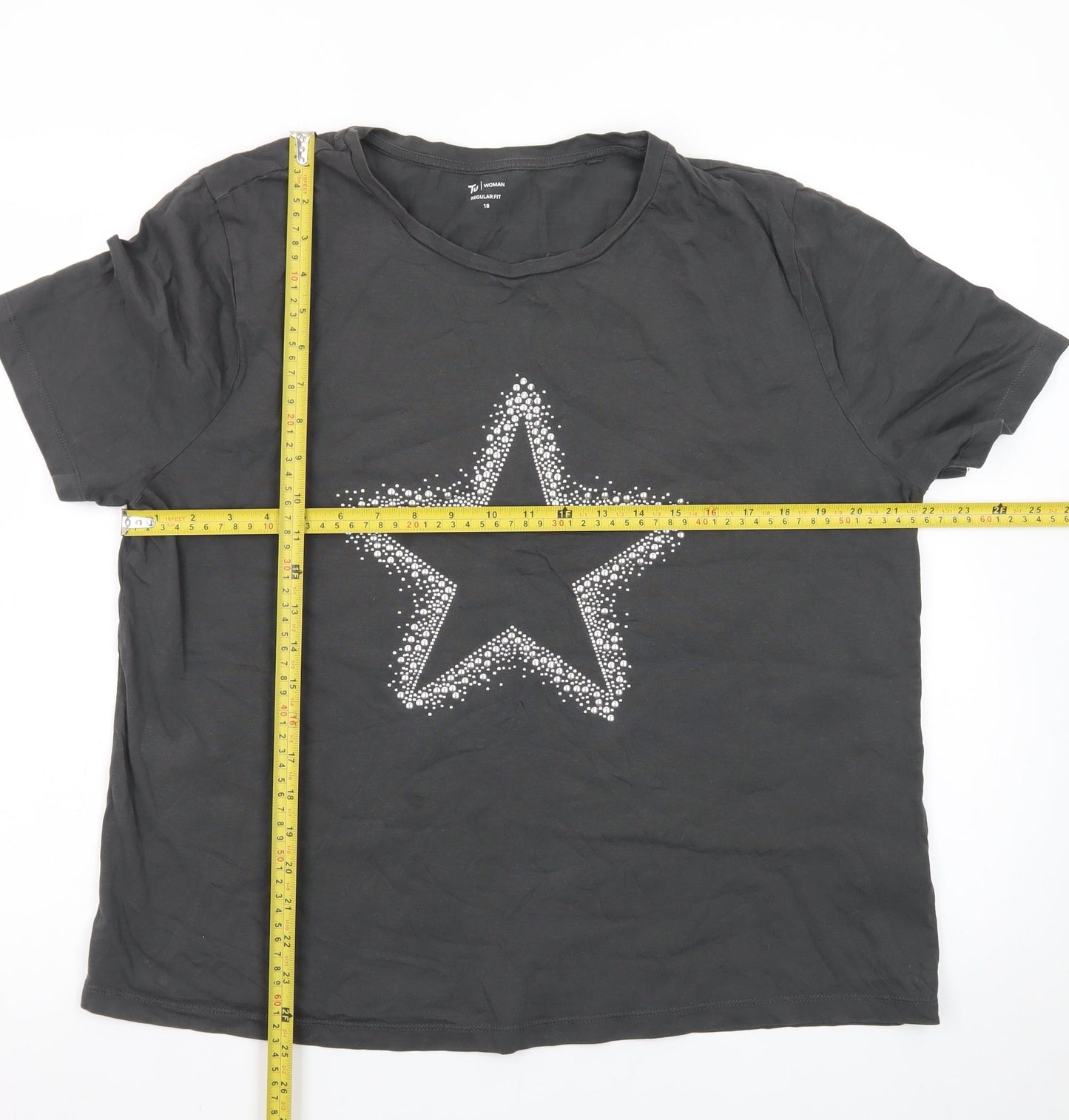 Tu Women’s Black Star Print Cotton T-Shirt Size 18 Short Sleeve