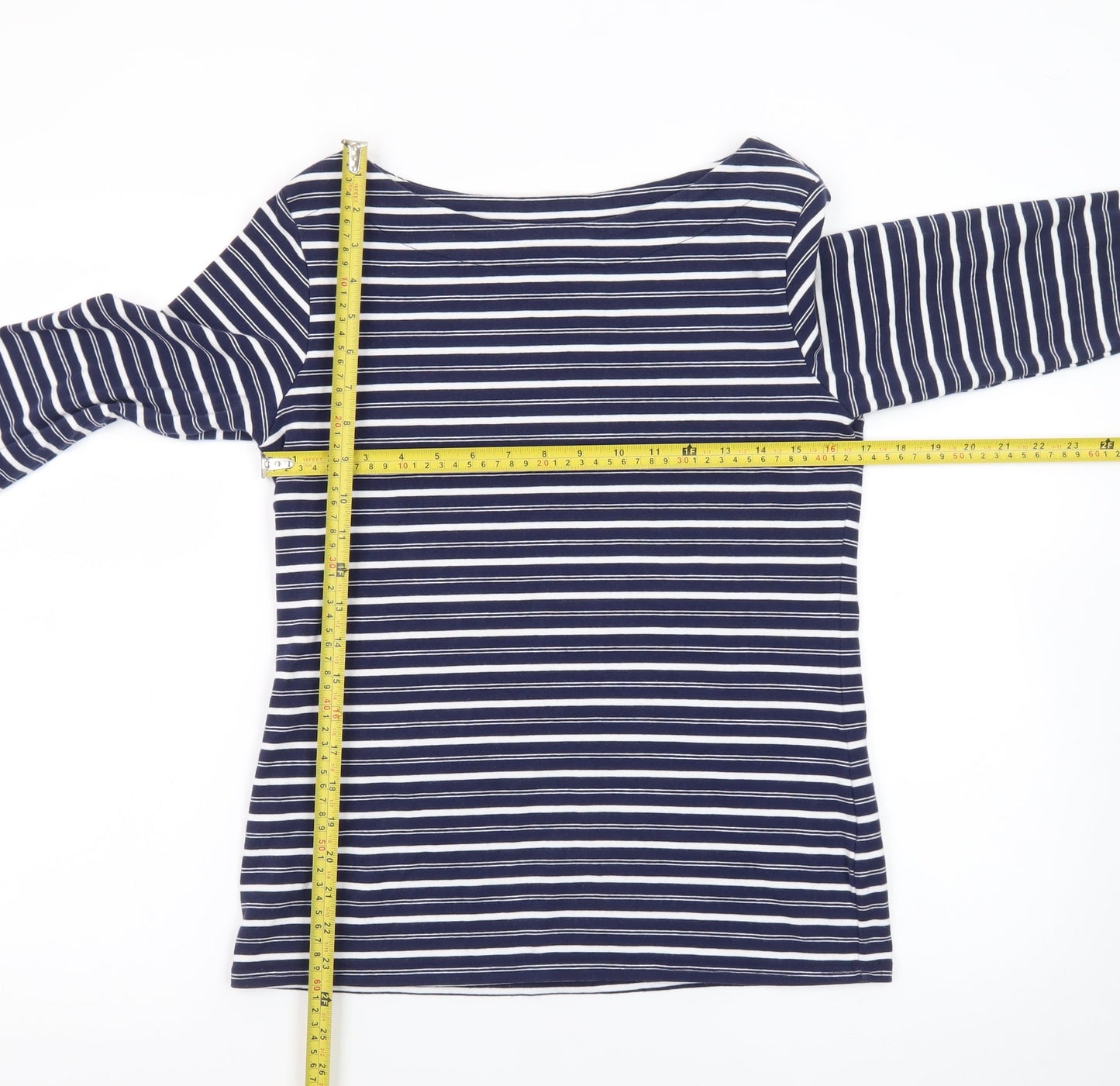 Nutmeg Women Blue White Striped Boat Neck 3/4 Sleeve Cotton T-Shirt Size 14