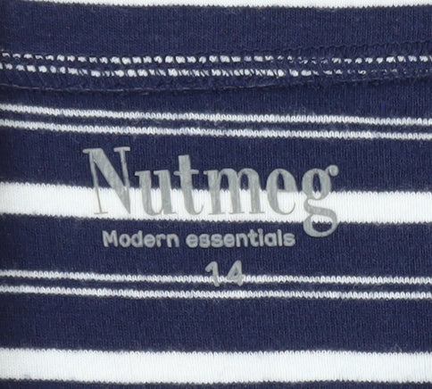 Nutmeg Women Blue White Striped Boat Neck 3/4 Sleeve Cotton T-Shirt Size 14
