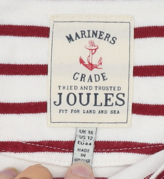 Joules Womens Red White Striped Long Sleeve Boat Neck Top Size 16