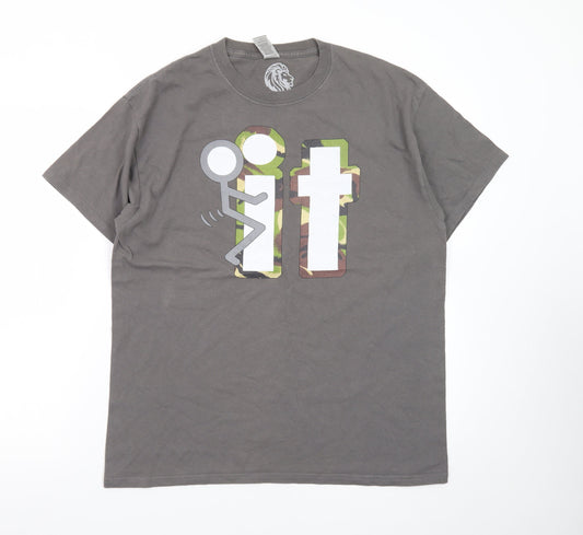 Lion Legion Men's Grey Funny Camouflage Graphic Cotton T-Shirt L