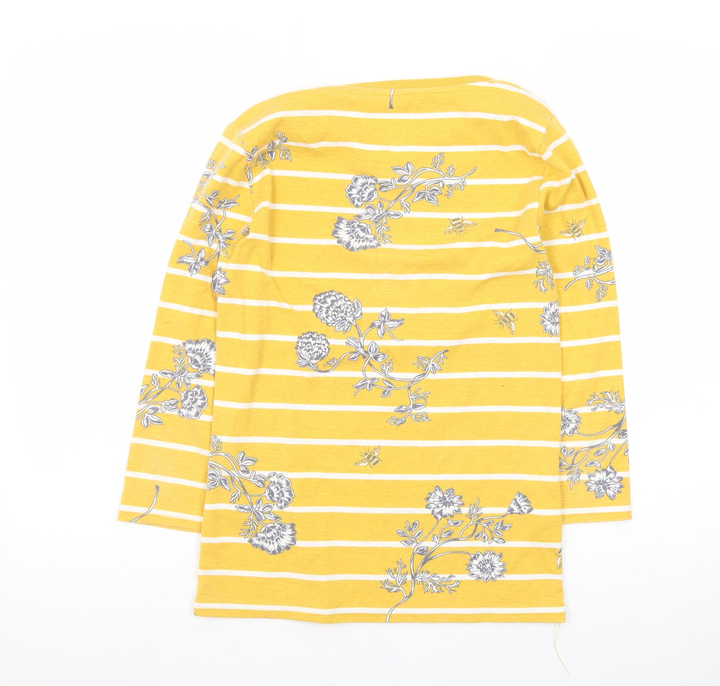 Bonmarché Womens Yellow Floral Stripe 3/4 Sleeve Boat Neck T-Shirt Size 10