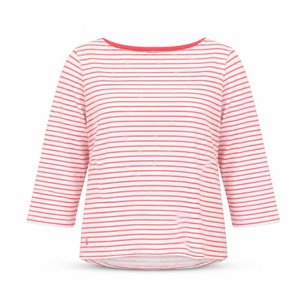 Joules Womens Pink Striped 3/4 Sleeve Cotton T-Shirt Size 14