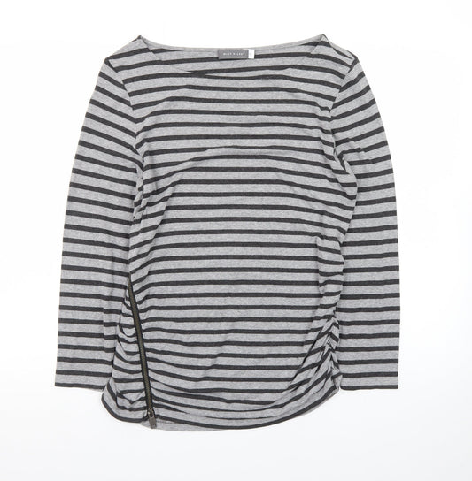Mint Velvet Women Grey Striped Boat Neck Long Sleeve T-Shirt Size 16
