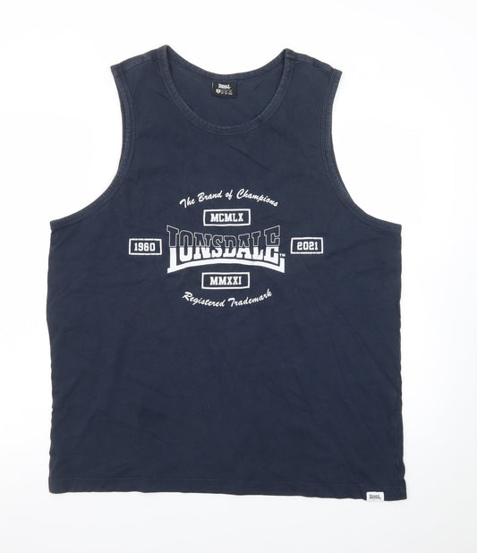 Lonsdale Men’s Blue 2XL Sleeveless Graphic T-Shirt Top