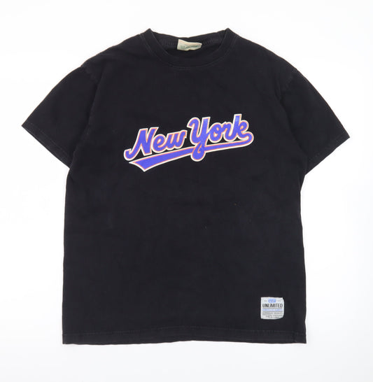 UNIT HUNDRED Mens Black L New York Graphic Cotton T-Shirt