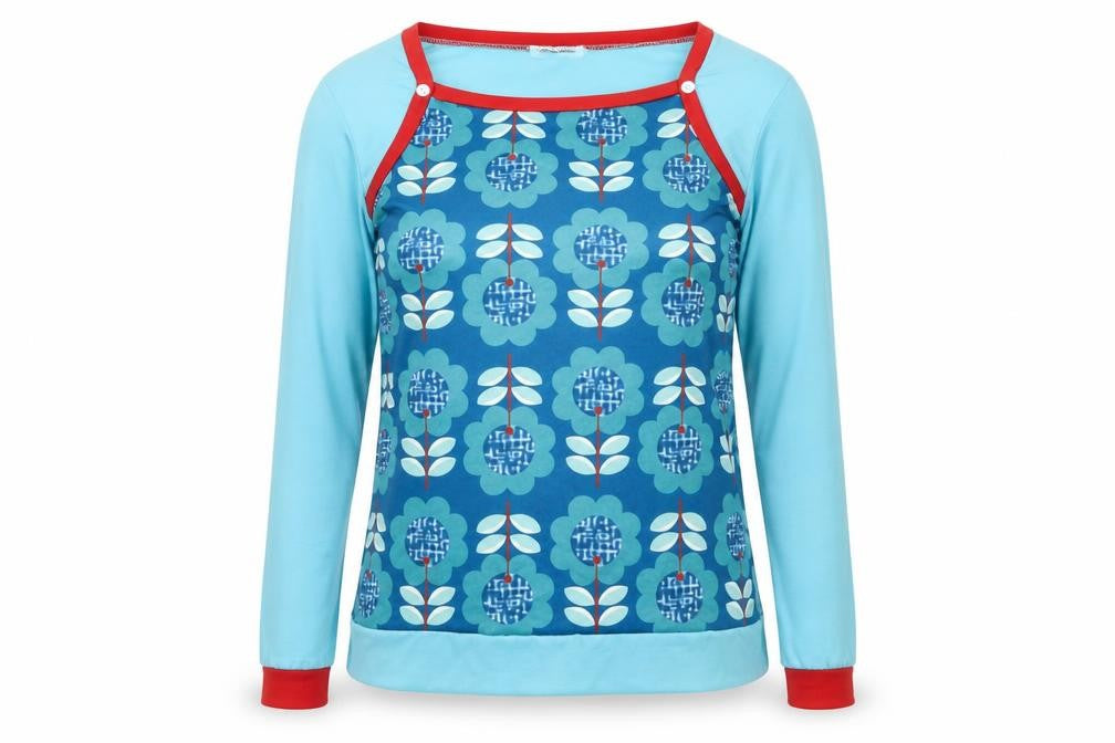 Misslook Women's Blue Floral Long Sleeve T-Shirt Size L