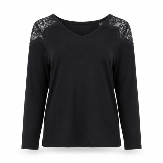 Springfield Womens Black Lace Shoulder Long Sleeve Jersey Blouse S