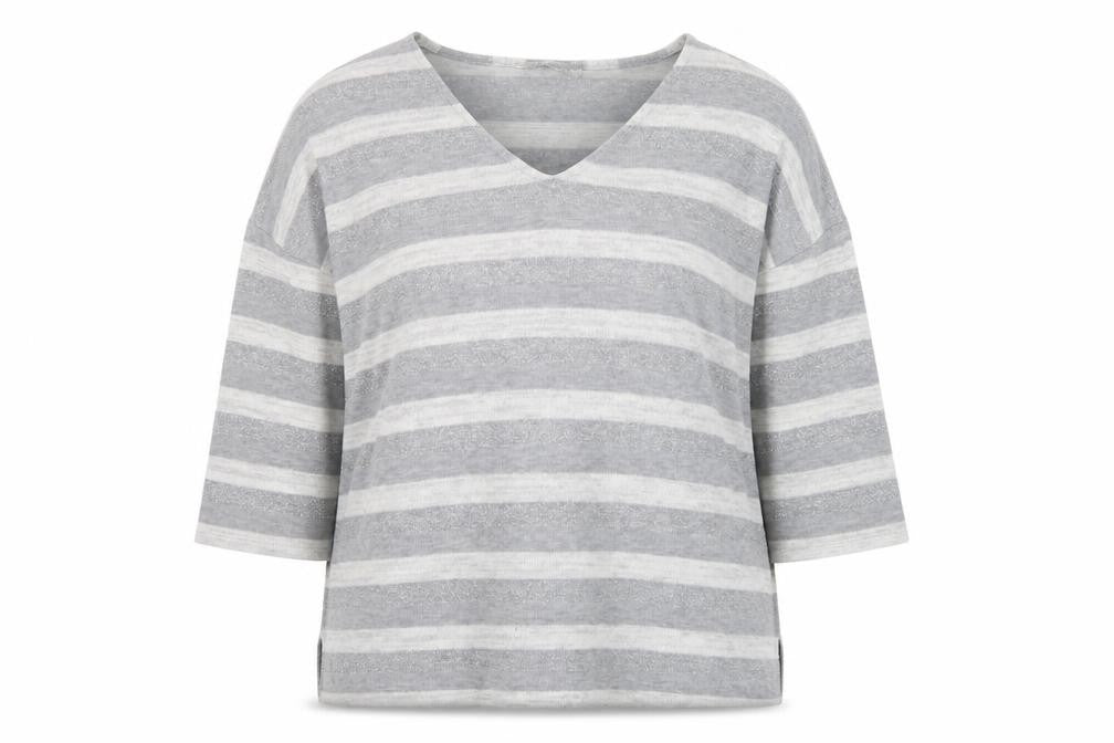 Tu Women’s Grey Striped V-Neck 3/4 Sleeve Pullover Jumper Size 16