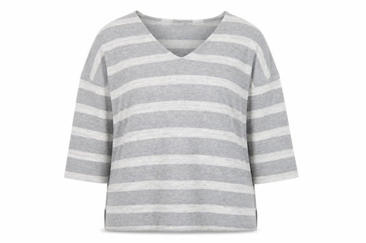 Tu Women’s Grey Striped V-Neck 3/4 Sleeve Pullover Jumper Size 16