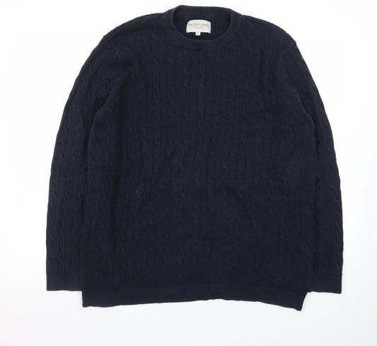 Racing Green Men's Blue Cable-Knit Cotton Jumper XL