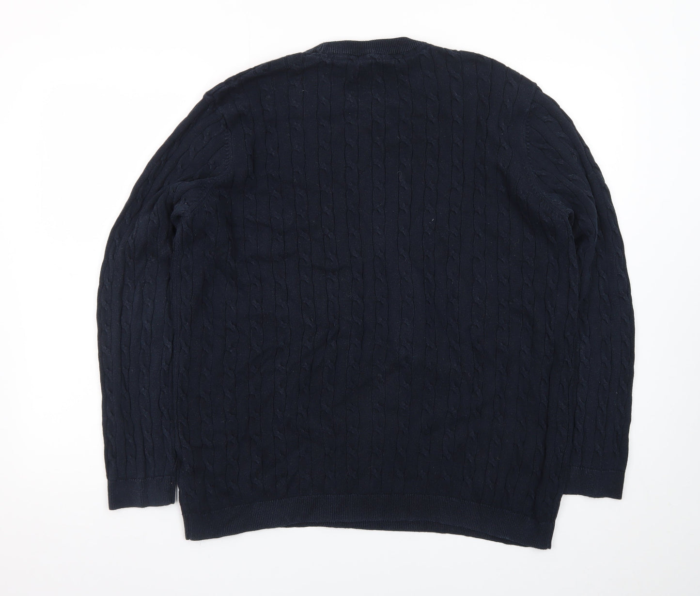 Racing Green Men's Blue Cable-Knit Cotton Jumper XL