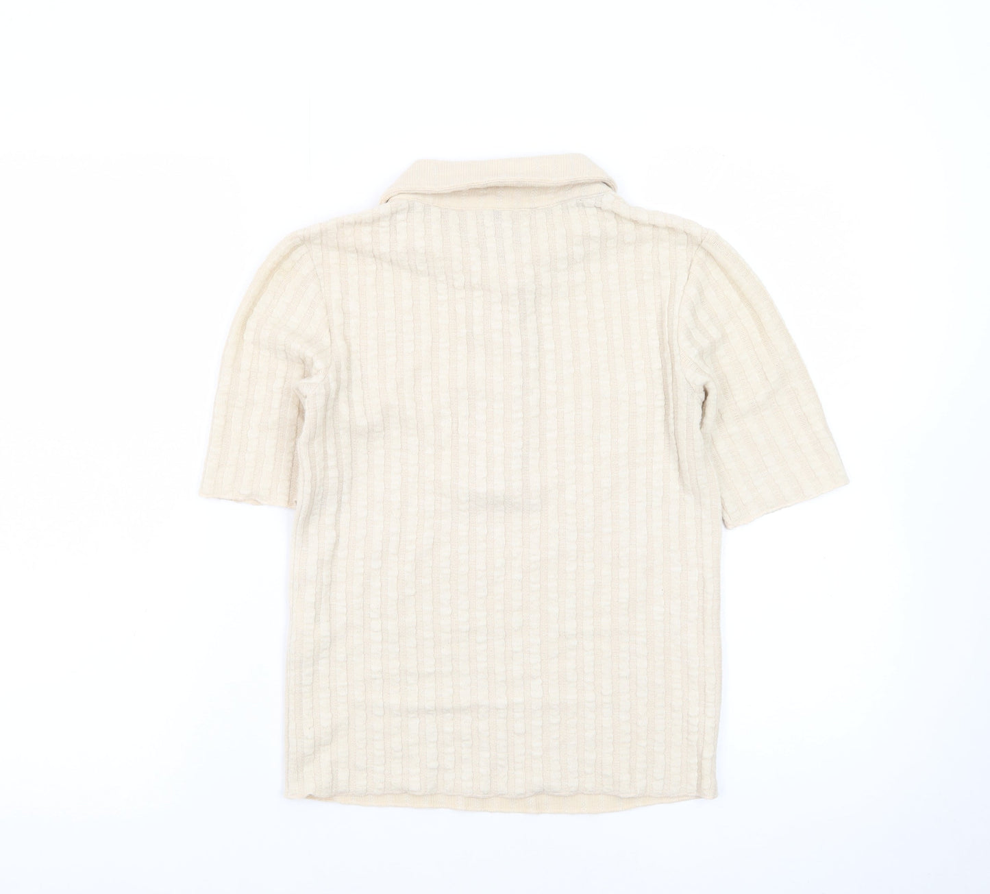 Zara Men’s Beige Collared Knit Short Sleeve Polo Shirt Size S