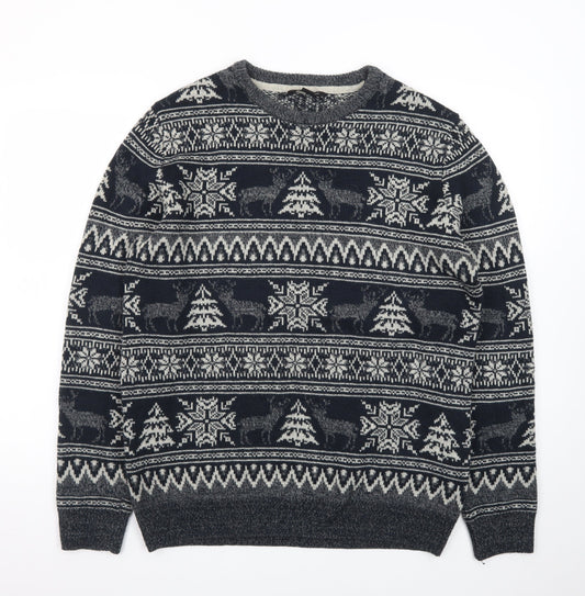 Cedar Wood State Men's Grey Fair Isle Christmas Jumper XL