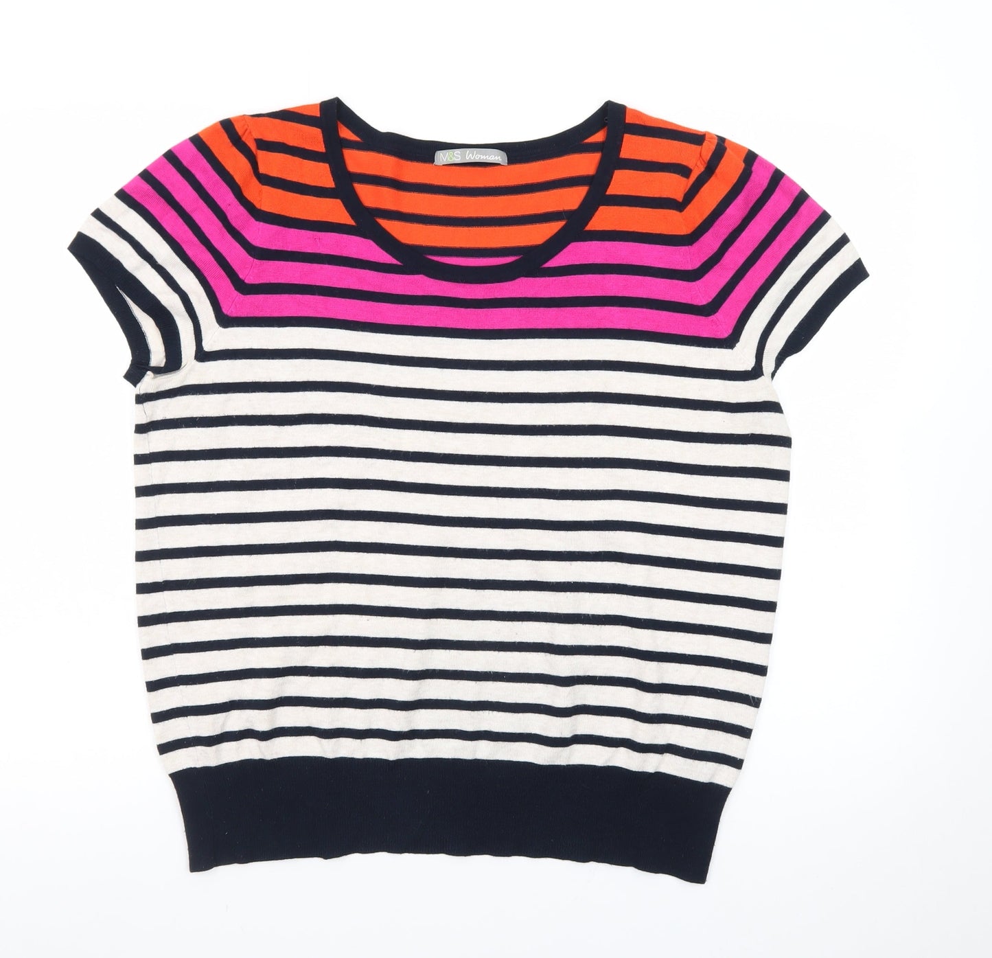 Marks and Spencer Women’s Multicoloured Striped Short Sleeve Pullover Jumper Size 18