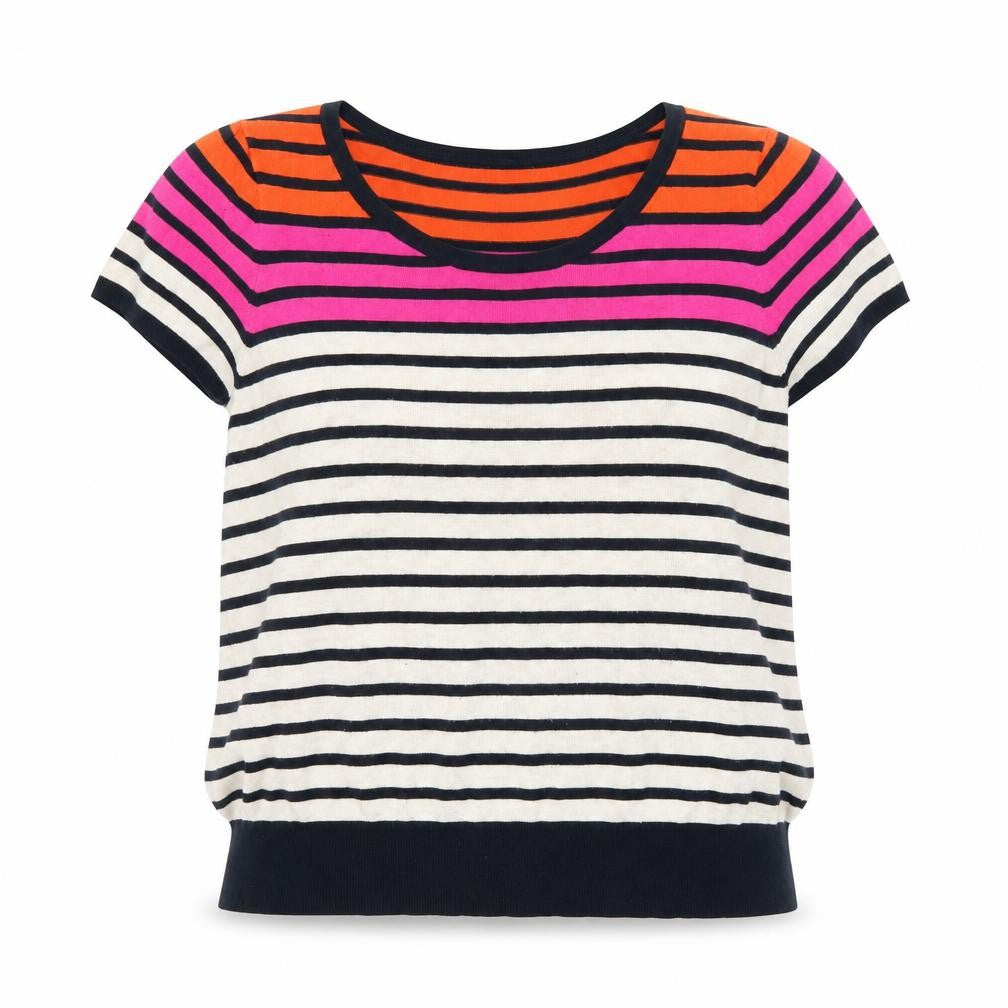 Marks & Spencer Women’s Multicoloured Striped Short Sleeve Pullover Jumper Size 18