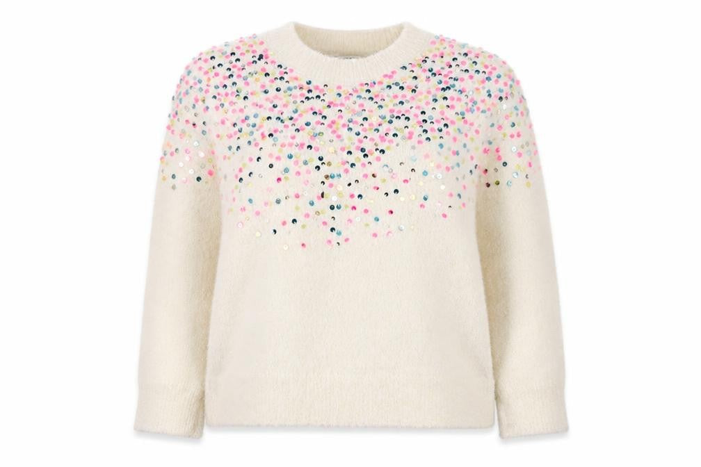 Marks & Spencer Ivory Sequin Knit Jumper Teens Size 4 Pullover