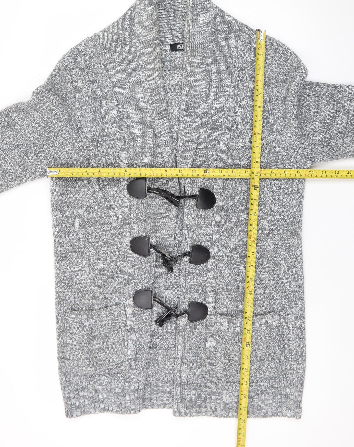 F&F Womens Grey Chunky Knit Cardigan Size 16 Shawl Neck