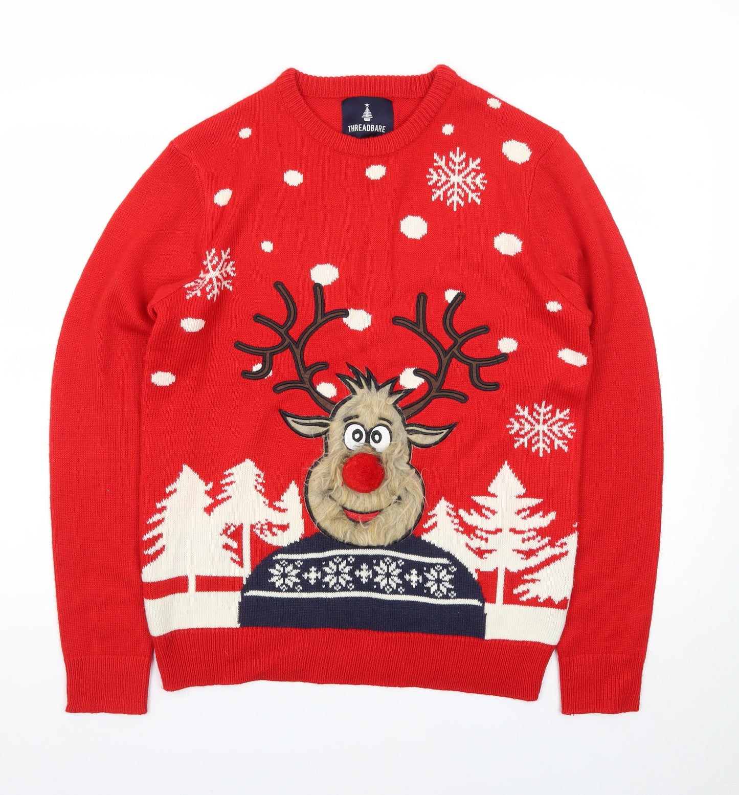 Threadbare Men's Red Christmas Reindeer Jumper Size M Crew Neck Knit