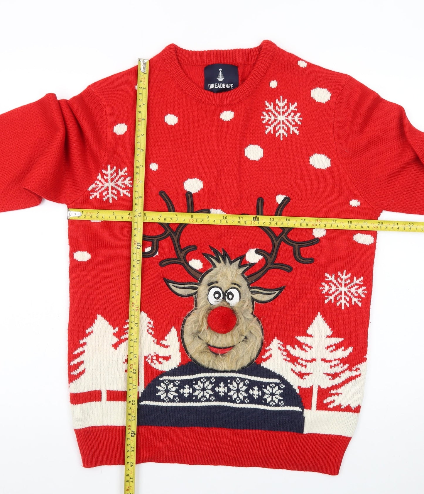 Threadbare Men's Red Christmas Reindeer Jumper Size M Crew Neck Knit