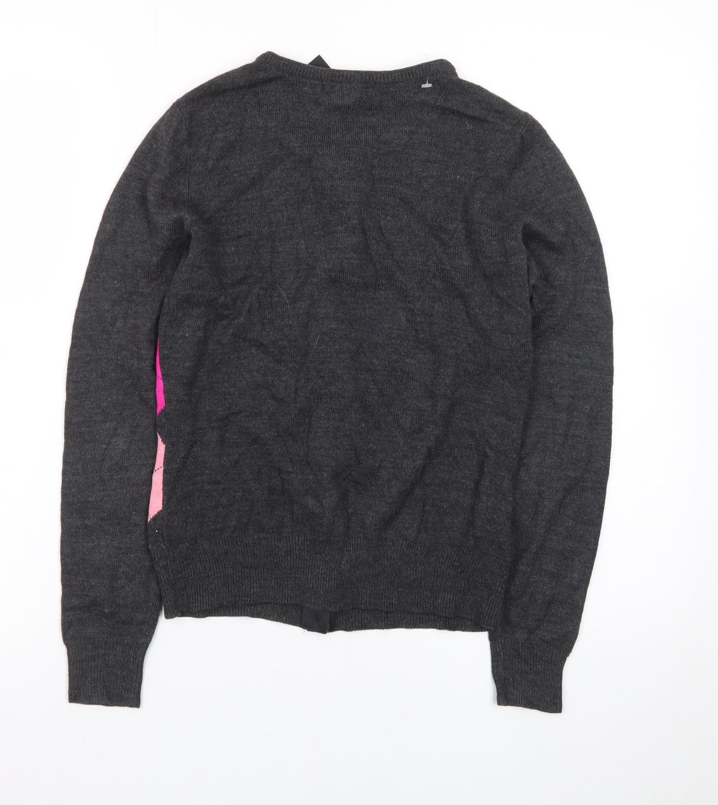 New York & Company Women's Grey Pink Argyle Cardigan S