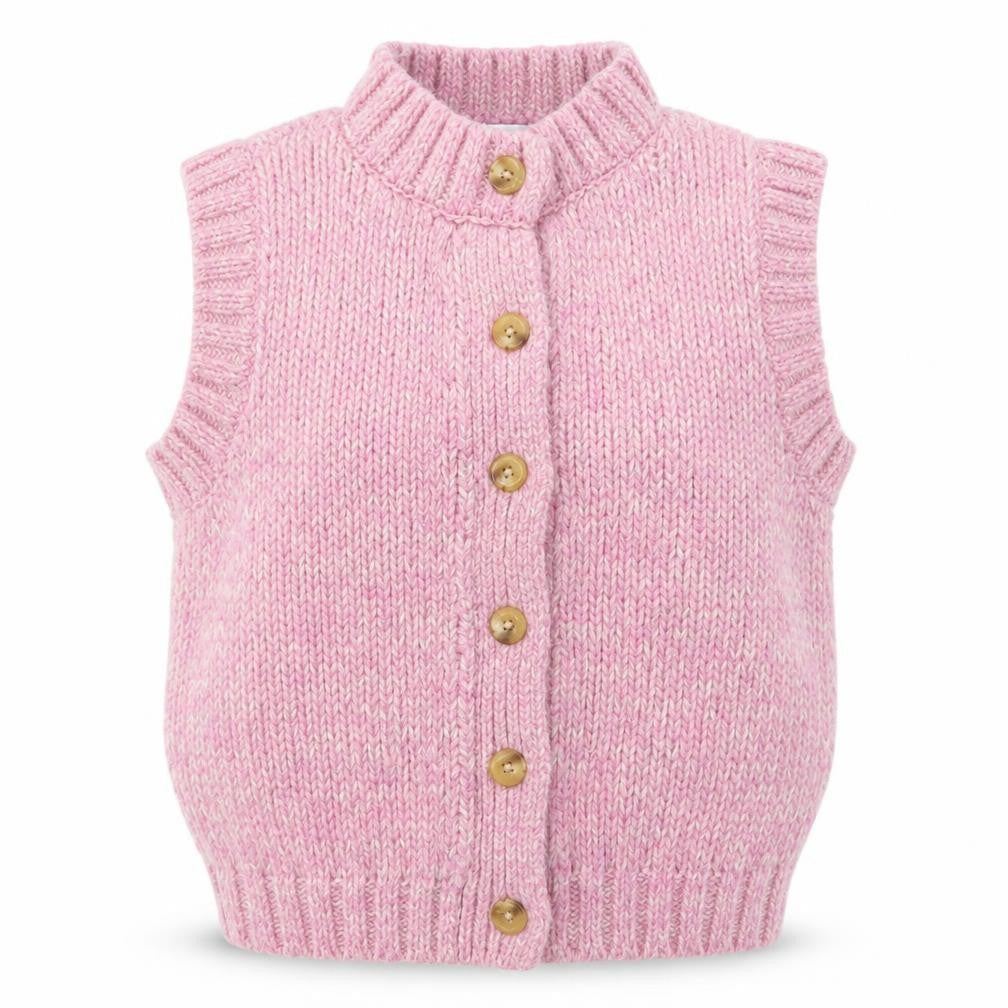 Topshop Women Pink Knitted Button Front Sleeveless Vest S