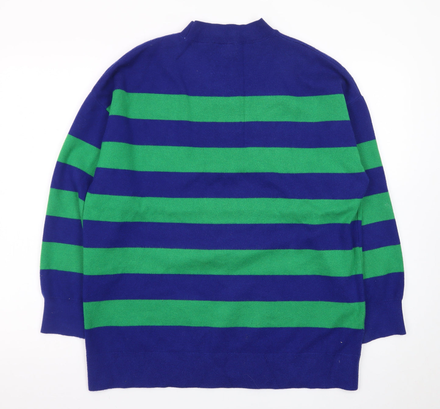 MNG Women's Blue Green Striped Wool Blend Mock Neck Jumper S