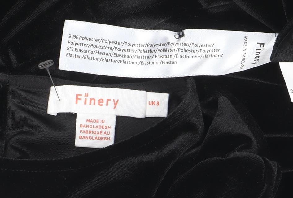 Finery Women Black Velvet Shift Dress Size 8 Long Sleeve
