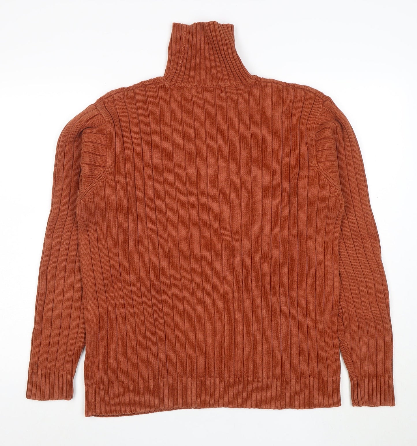 Hawkshead Men’s Brown Roll Neck Ribbed Cotton Jumper Size L