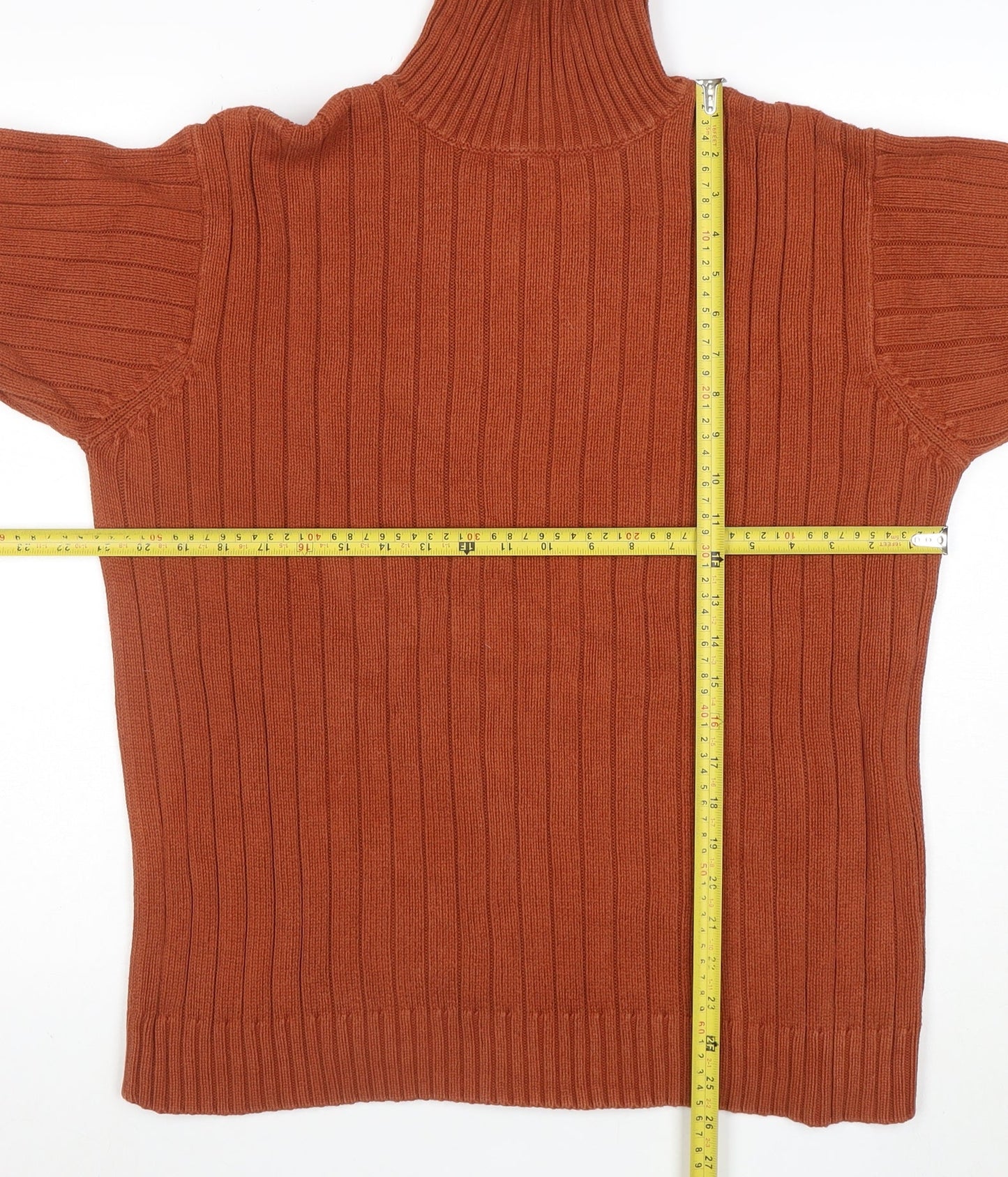 Hawkshead Men’s Brown Roll Neck Ribbed Cotton Jumper Size L