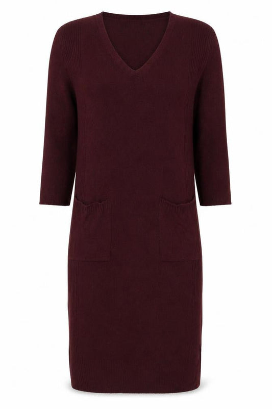 River Island Women Red Knit Jumper Dress Size S Long Sleeve V-Neck