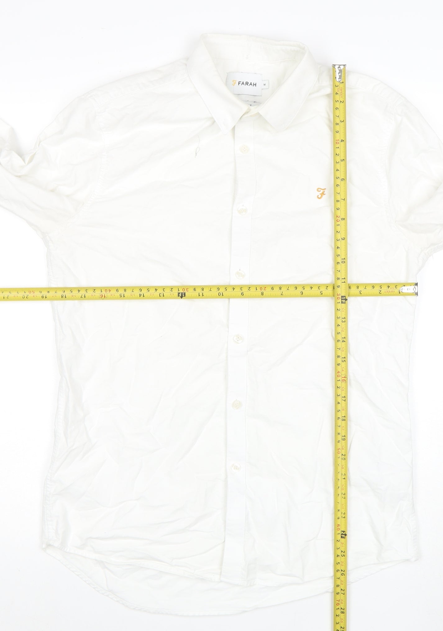 Farah Men's White Slim Fit Button-Up Cotton Shirt M