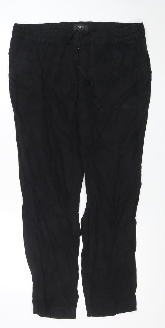 Next Women Black Linen Blend Casual Trousers Size 16 Regular