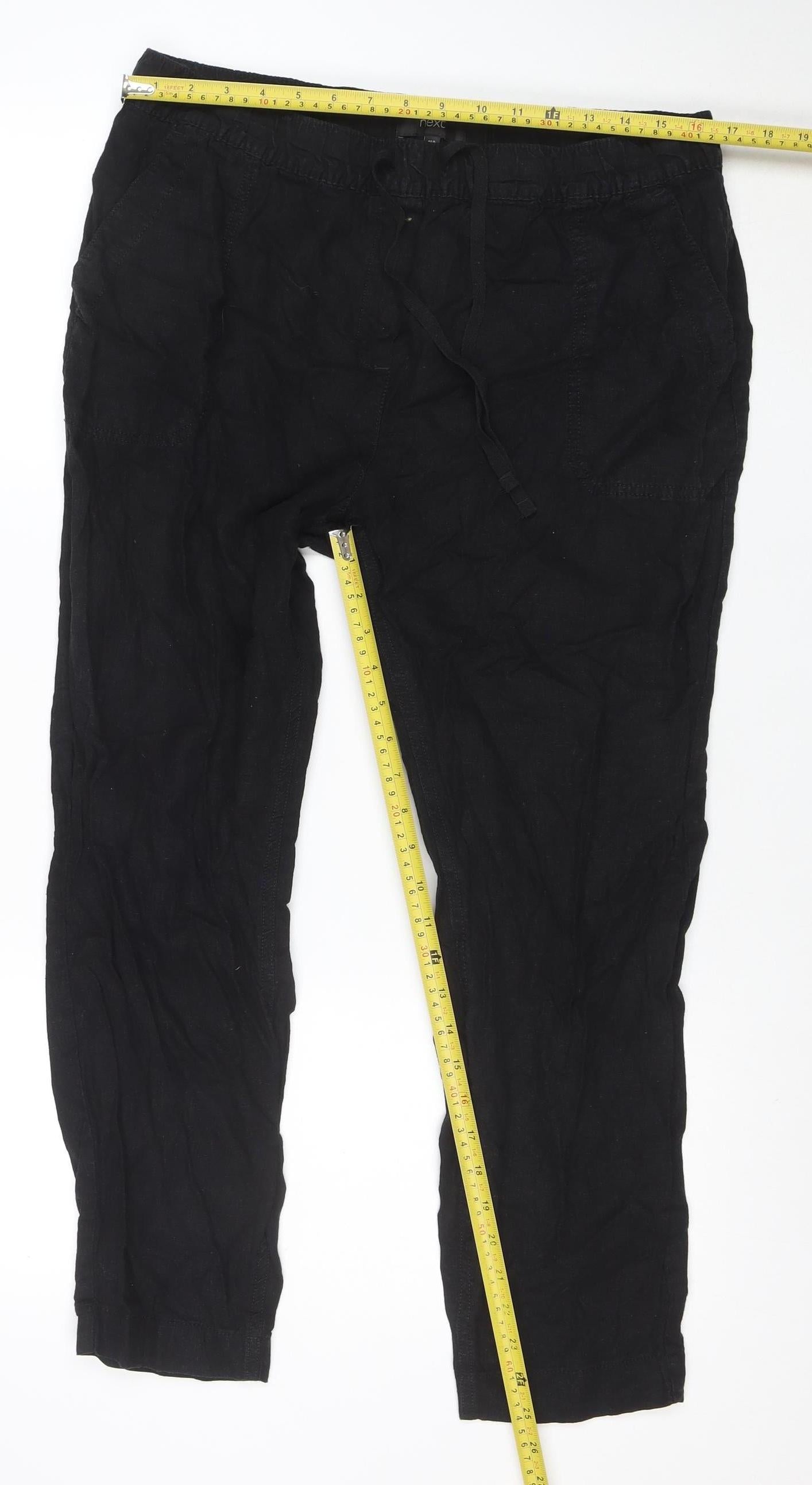 Next Women Black Linen Blend Casual Trousers Size 16 Regular
