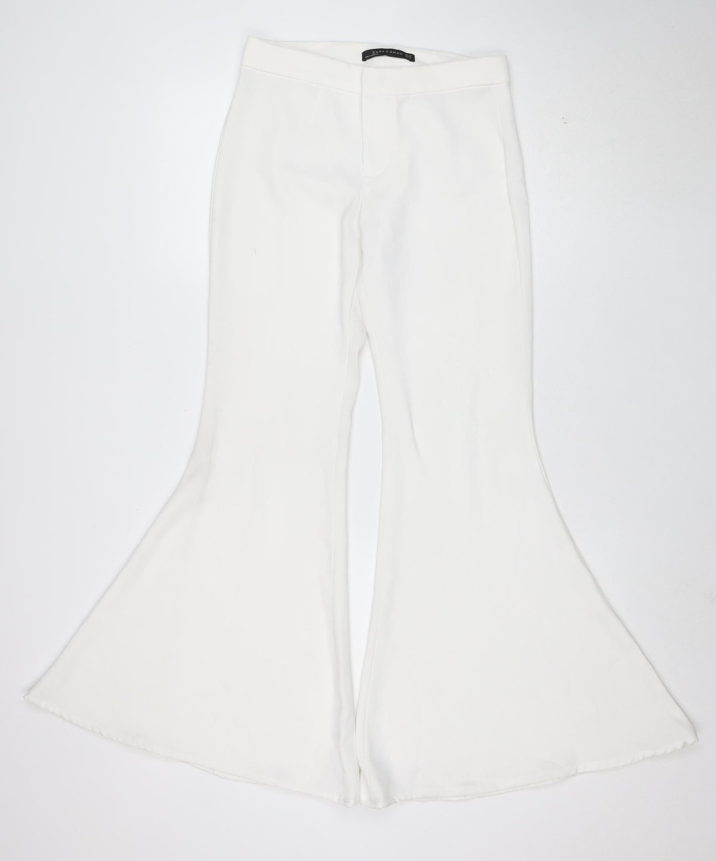 Zara Woman White Flared Trousers XS Women's Elegant Wide-Leg Pants