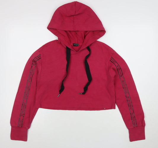 Bershka Womens Red Cropped Hoodie Size S StartMoving Drawstring Casual