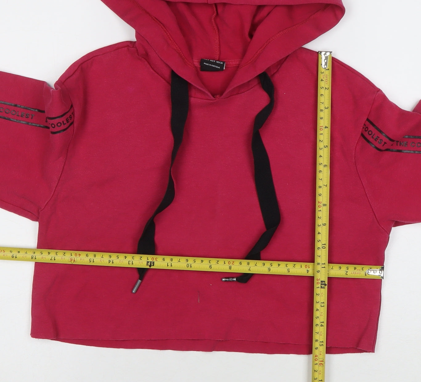 Bershka Womens Red Cropped Hoodie Size S StartMoving Drawstring Casual