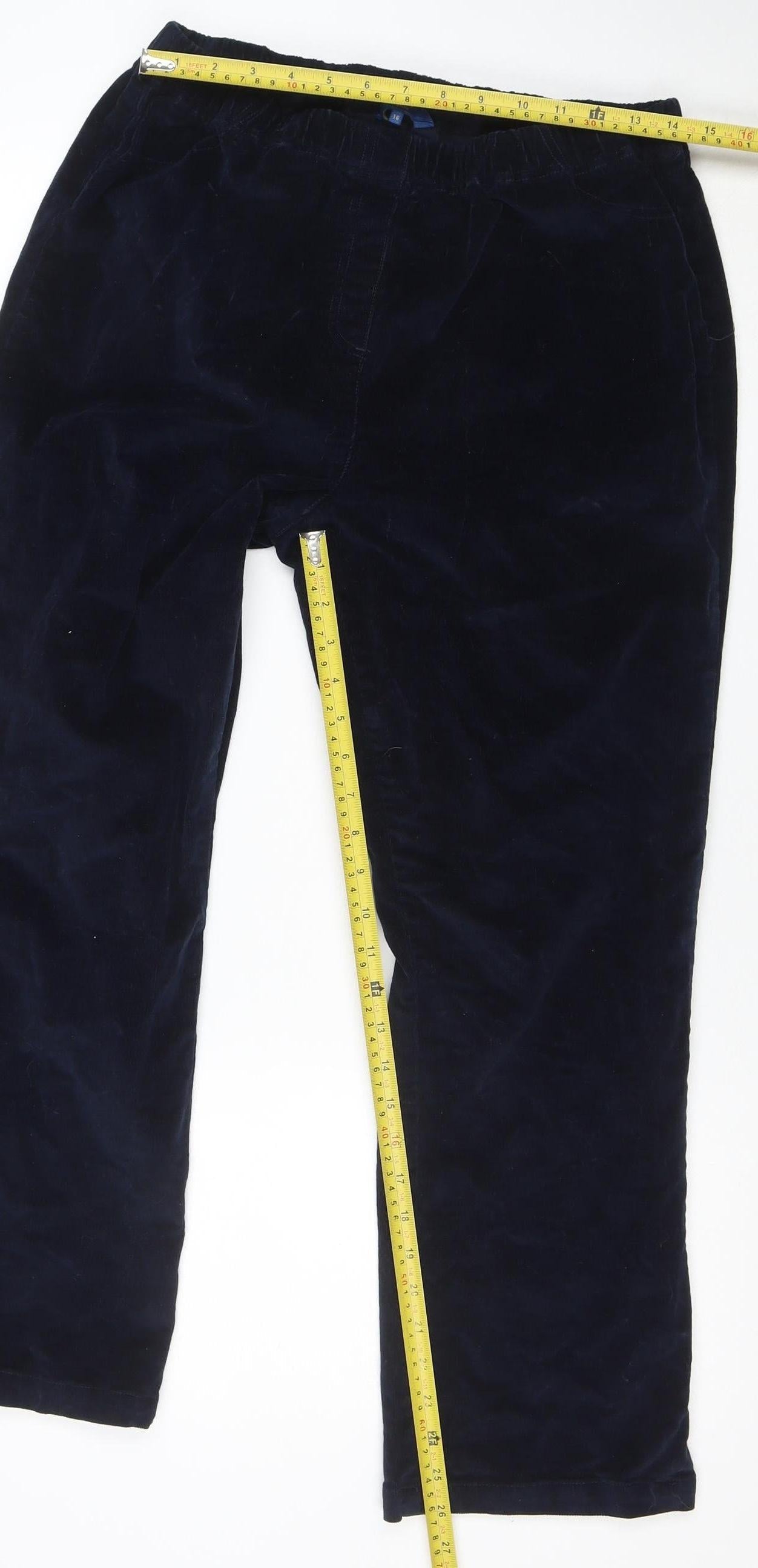 Cotton Traders Women Blue Size 16 Velvet Elastic Waist Trousers