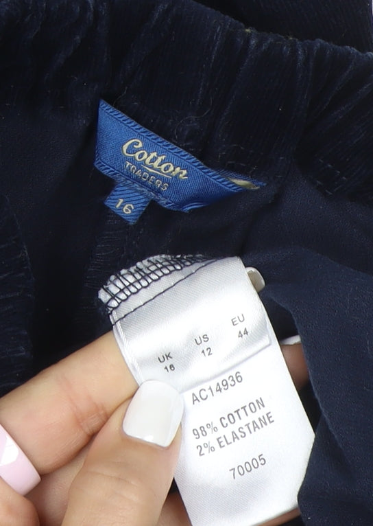 Cotton Traders Women Blue Size 16 Velvet Elastic Waist Trousers