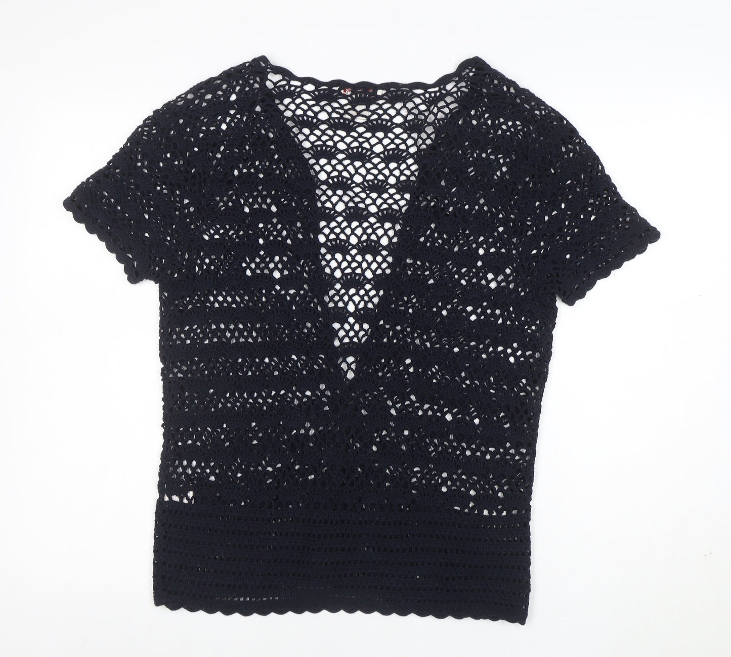 Northern Reflections Womens Black Crochet Cotton Short Sleeve Blouse S