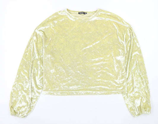 Bershka Women's Yellow Velvet Cropped Long Sleeve Blouse Size M