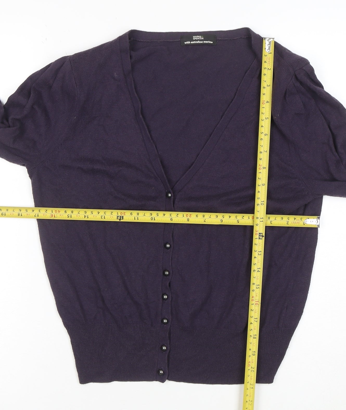 Marks and Spencer Women's Purple Merino Wool V-Neck Cardigan Size 14