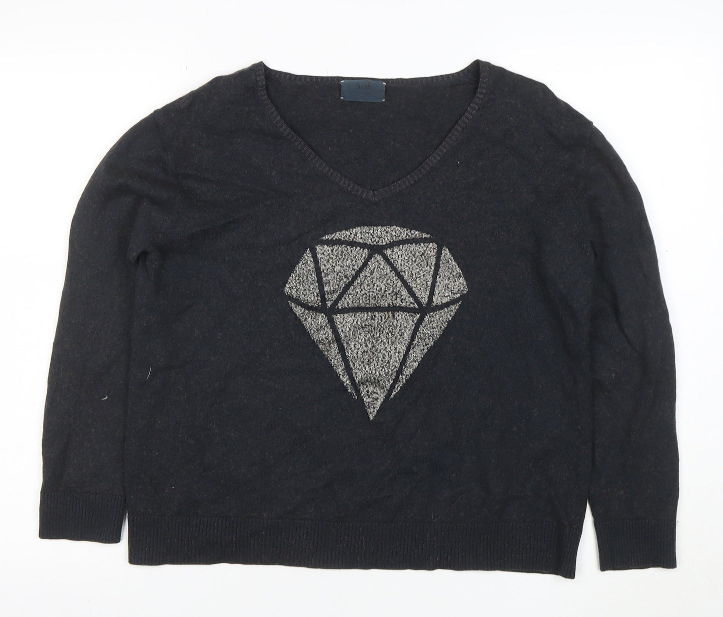 Baum und Pferdgarten Womens Black V-Neck Metallic Wool Blend Jumper S