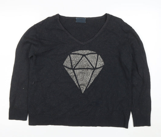 Baum und Pferdgarten Womens Black V-Neck Metallic Wool Blend Jumper S