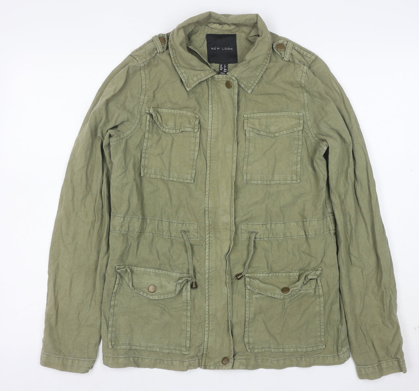 New Look Womens Green Military Jacket Size 8 Cotton Mid-Length