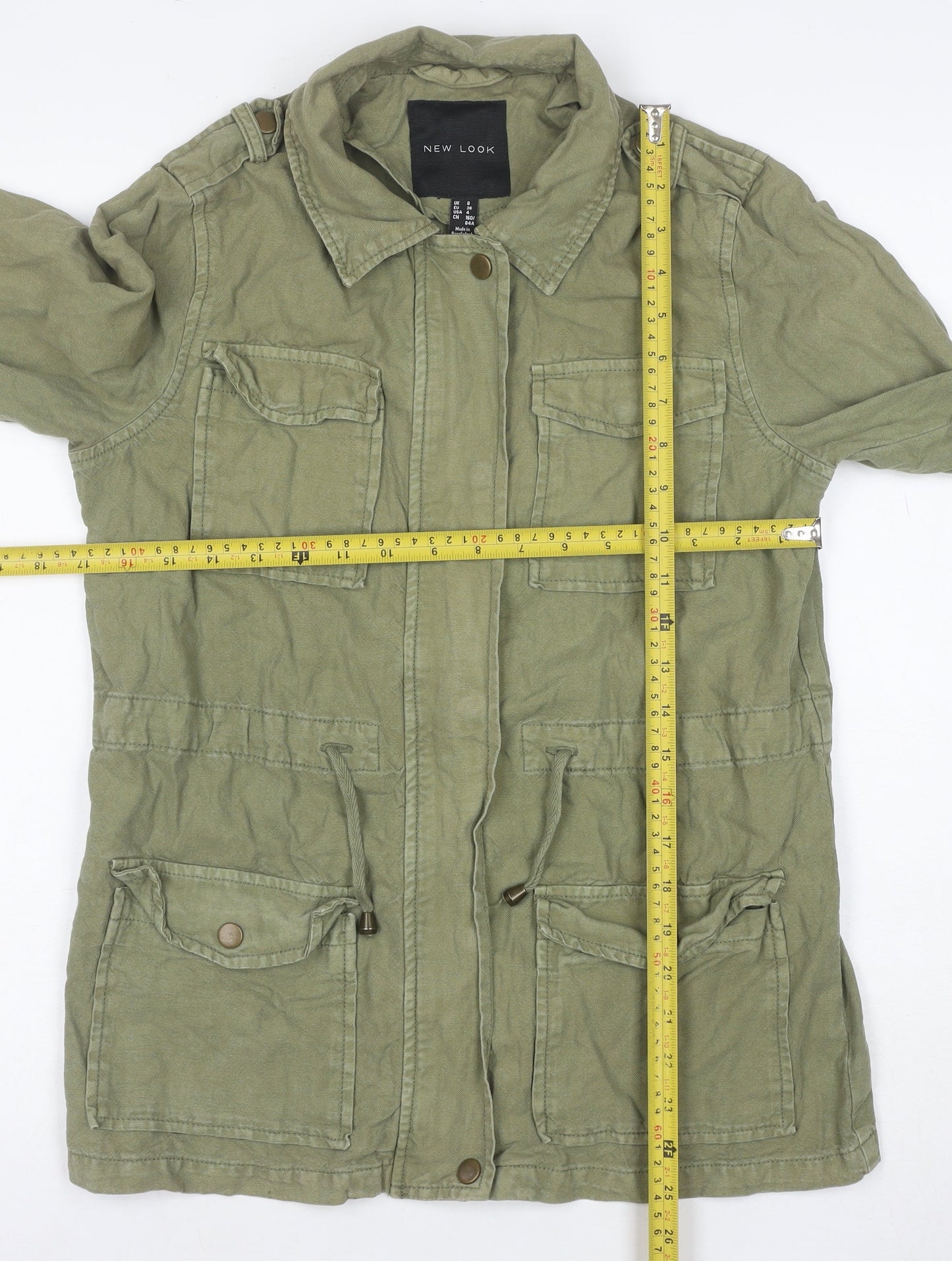 New Look Womens Green Military Jacket Size 8 Cotton Mid-Length