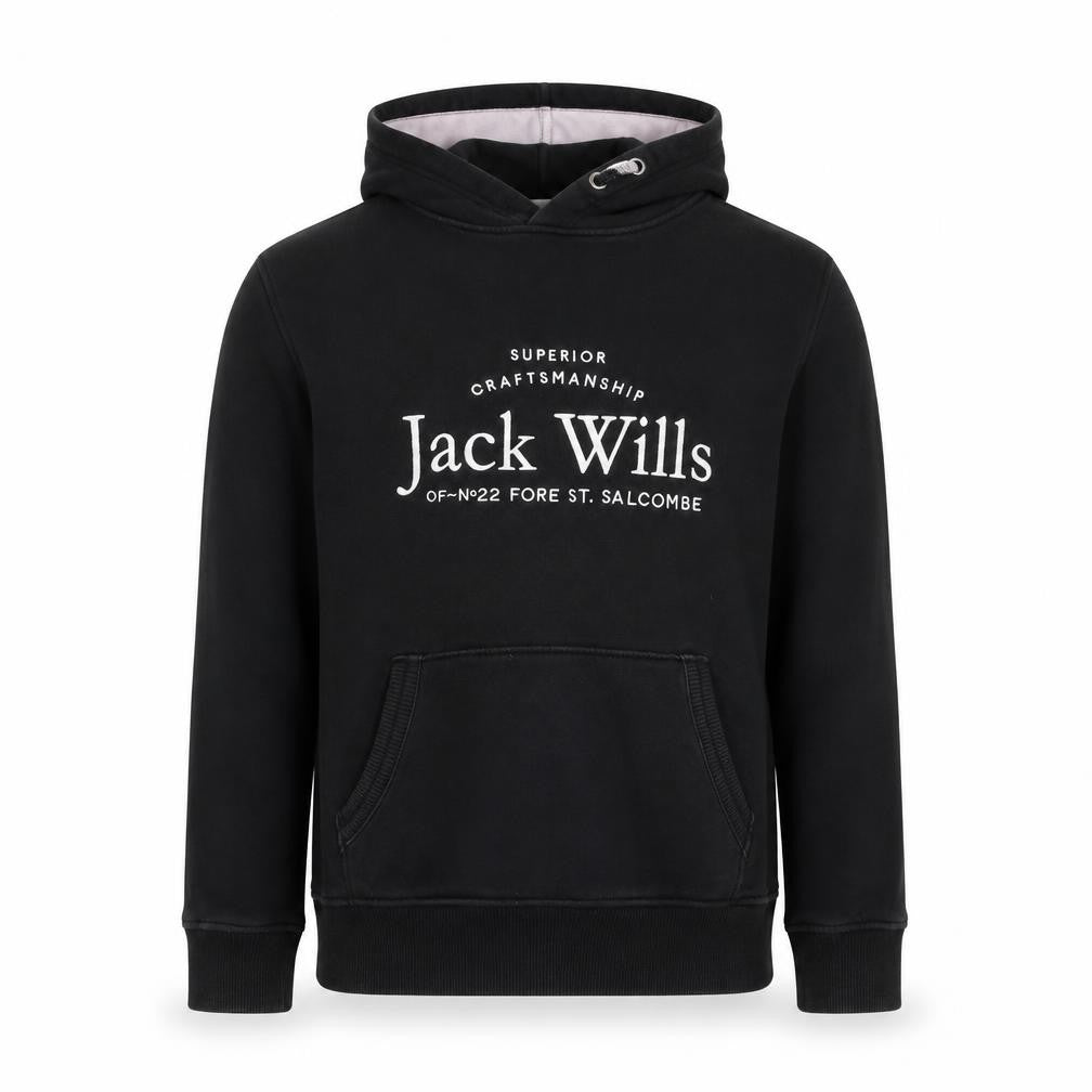 Jack Wills Boys Black Pullover Hoodie 14-15 Years Cotton Blend Logo